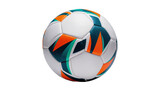Isolated modern football soccer ball with vibrant orange, teal, and blue geometric patterns