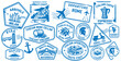 © ink drop - Vintage italy travel passport stamp collection with italian landmarks and food symbols for tourism, vacation and european travel design