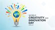 ©  Aʟʟ-ʀᴏᴜɴᴅᴇʀ  - Celebration of world creativity and innovation day on april 21st with a glowing globe lightbulb
