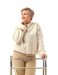 © Pixel-Shot - Thoughtful mature woman with walker on white background