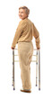 © Pixel-Shot - Mature woman with walking frame on white background, back view