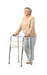© Pixel-Shot - Mature woman with walker on white background