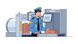 © Nadim - Airport Security Checkpoint: A vigilant security officer monitors the baggage screening process at an airport checkpoint, ensuring safety and vigilance.