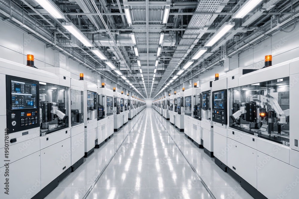 Advanced semiconductor fabrication line in modern facility. Ai ...