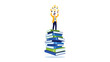 © Abu - Knowledge and Inspiration: A person stands atop a towering stack of books, reaching towards a cluster of glowing light bulbs, symbolizing the power of education and the generation of ideas.