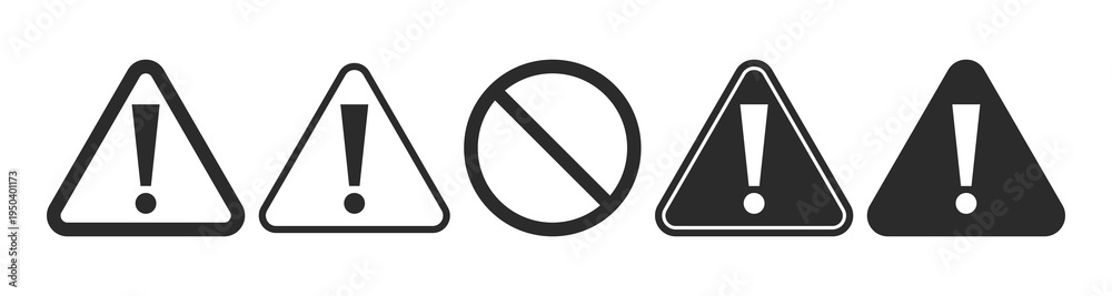 Warning triangle icons with exclamation mark in outline and solid ...
