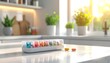 © ZetiFitriyani - Vibrant daily supplements and essential medication neatly organized in a dispenser on a bright kitchen counter, symbolizing a structured approach to wellness and mindful health management