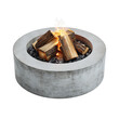© Adrita - A circular outdoor concrete fire pit featuring burning wooden logs and glowing embers inside it isolated on transparent background