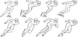 © ikan - Multiple speed skaters in dynamic poses, captured in a stylized line drawing