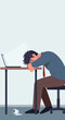 © Icon Dandi - Exhausted businessman sleeping at desk, spilled coffee, laptop, office burnout