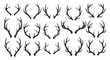 © RMvectors02 - A collection of various black silhouettes depicting deer antlers arranged in a grid pattern on a white background