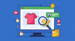 © Msthosneara - A magnifying glass zooms in on a red t-shirt displayed on a computer screen surrounded by social media icons.