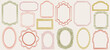 © KPstudio - Doodle frames set. Hand drawn geometric colorful border collection. Minimal hand drawn oval, arch or rectangle shapes kit. Elegant retro empty banner, poster, placard decor. Doodle vintage emblem.