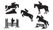 © M Bilal - Show Jumping Horse Rider Silhouettes Jumping Over Obstacles Isolated Vector Graphic
