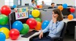 © Manok Mas - Surprised Office Employee Reacts to a Festive Welcome Back Prank with Balloons and Decorations