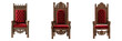 © made man - Set and collection of royal medieval wooden thrones with red velvet upholstery and ornate gothic carvings isolated on white transparent png background