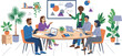 © MD - Business professionals brainstorming with ideas and charts on whiteboard