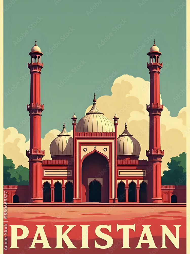 A historical building in Pakistan with tall minarets and a large dome. People may be visiting to admire the architecture and learn about the history of the place during the day.