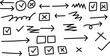 © jisan - A collection of hand drawn checkmarks arrows and symbols in black ink on a white background for decision making and flowcharting