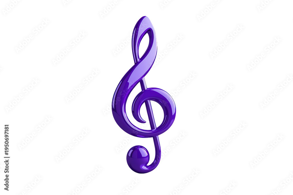 Purple treble clef 3d rendering, glossy musical symbol icon ...