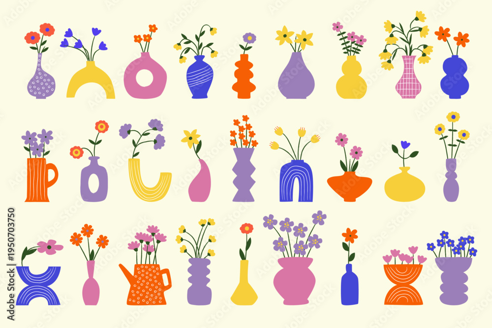 Vase Bouquet Set Modern Stock Vector | Adobe Stock