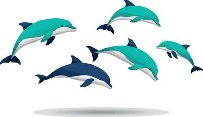  Pixel Art Dolphin Pod Swimming Teal And Blue Ocean Marine Life