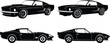 © Mdmostakim - Classic muscle car silhouette collection illustration, vintage sports automobile side view black vector set