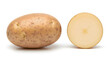 © Tanvir - Whole and halved russet potato displayed against a plain background