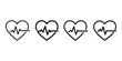 © MstPoliAkther - Collection of heart rate monitor icons showing pulse line inside heart shape with various stroke weights for medical health tracking app and hospital