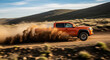 © Mukul - Orange toyota tacoma truck speeding through a dusty off road landscape on transparent background