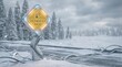 © Agus Through Lens - Surreal chrome sign post with cold weather ahead warning in frozen landscape
