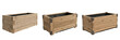 © QReechina - Wooden Raised Garden Bed Planter Box Set, Timber Outdoor Rectangular Flower Pot Collection, Rustic Backyard Herb Gardening Container Elements Isolated on White Background 3D Render