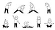 © yachyah - Children Stretching: Black and White Line Art Vector for Fitness and Health