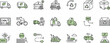 © Sanjida - Eco friendly logistics and green transportation line icon set featuring electric delivery trucks, recycling boxes, sustainable shipping and eco supply chain