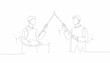© Saprol - Two artists painting together, creative collaboration, artistic inspiration, minimalist line art