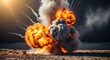 © Tonmoy - Intense explosion with multiple fireballs and smoke against a dark sky with the sun peeking from the side