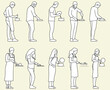 © Hasan - men and women cooking side view, standing pose, people, chef, customizable stroke, vector, illustration