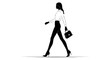 © Rehan - Confident woman's silhouette walking with a handbag, wearing a blouse and pants, representing professionalism, isolated white background.