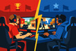 © Vector World - Professional eSports gamers competing online, playing a first person shooter video game