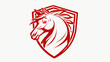 © Mufarokah - Stylized red horse head emblem within shield illustration on white background
