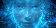 © VICHIZH - Digital face with glowing blue lights and stars, futuristic technology concept, artificial intelligence, cyberspace, data visualization, and virtual reality background.