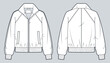 © Liubov Hladka - Track Jacket Fashion Flat Technical Drawing, Unisex Zip Up Sports Jacket CAD Template Front and Back View
