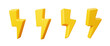 © Buch&Bee - 3D yellow lightning icons or thunder bolt and electric power energy arrows, vector icons. Yellow lightning 3D realistic elements of thunderbolt flash or battery power and electricity energy charge