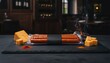 © QuoDesign - Moody smoked cheese sausages in dark studio lighting