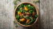 © NeuralNiche - Nutritious kale green salad with bright orange pieces and pomegranate toppings