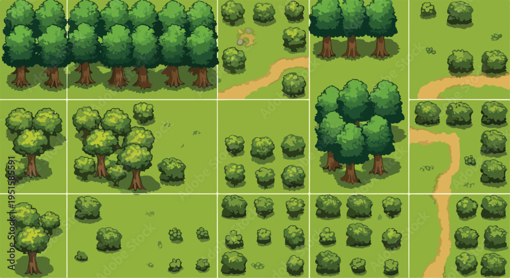 Pixel art forest and nature elements vector set for game design ...