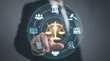 © Nest - A business professional in a suit is actively pointing to a radiant golden scales of justice icon, surrounded by a circular array of legal and law-related digital symbols.
