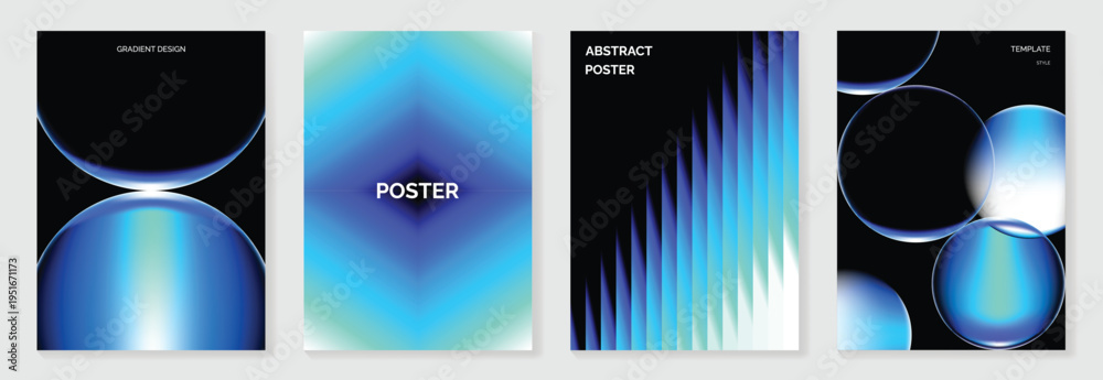 Poster Cyan Color Minimal black, cyan, and blue abstract poster vector with circles ...