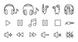 © sanatun - A comprehensive set of line art icons depicting various audio devices, music playback controls, and volume adjustments.