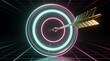 © Seentyr Str - Golden Arrow Hits Bullseye on Glowing Target in Futuristic Environment.